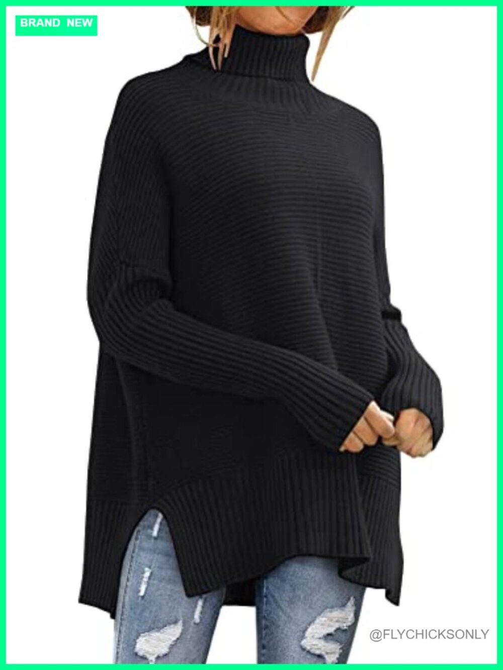 Womens Oversized Turtleneck Sweater Long Tunic Pullover Viscose Blend